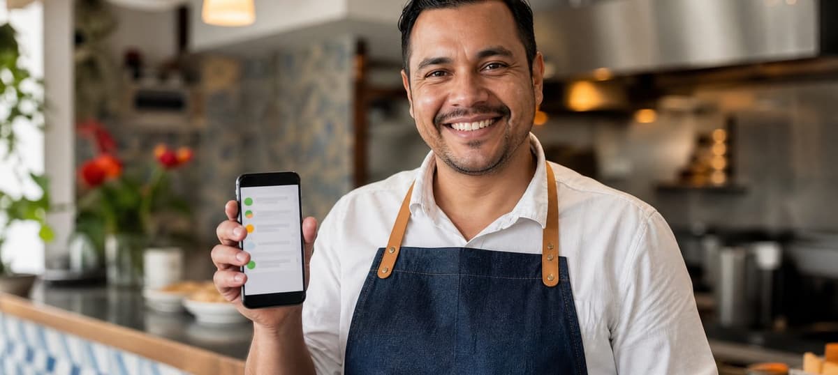Dueño de negocio panameño gestionando sus pedidos desde el celular